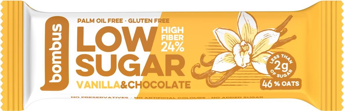 BOMBUS Low Sugar 40 g, Vanilla & Chocolate Raw tyčinka