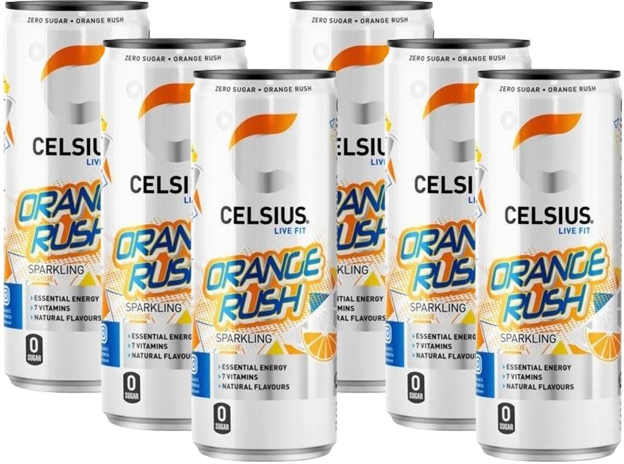 Celsius Orange Rush - Pomeranč - 6 x 355 ml Sportovní nápoj
