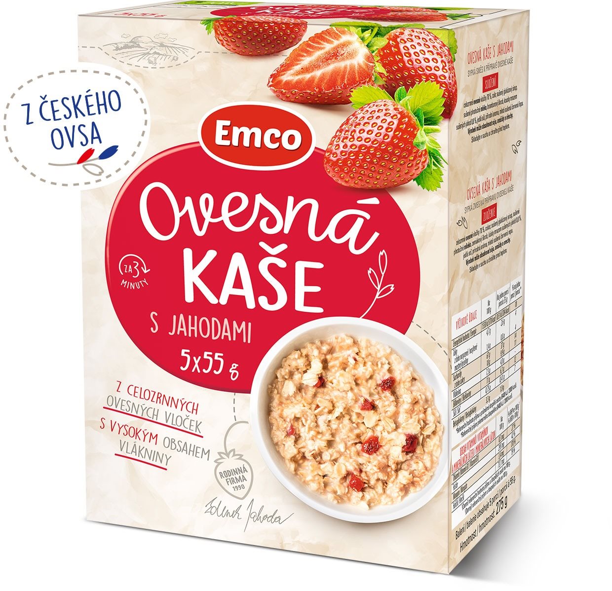 Emco Ovsená kaša s jahodami 5 × 55 g Ovsená kaša