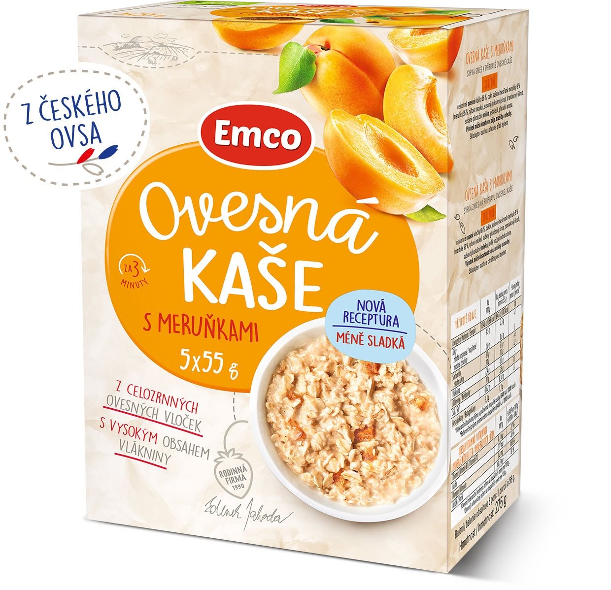 Emco Ovsená kaša s marhuľami 5 × 55 g Ovsená kaša
