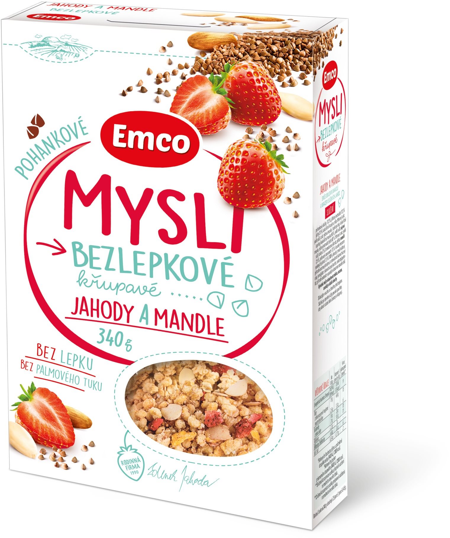 Emco Mysli pohánkové – jahoda a mandle 340 g Müsli