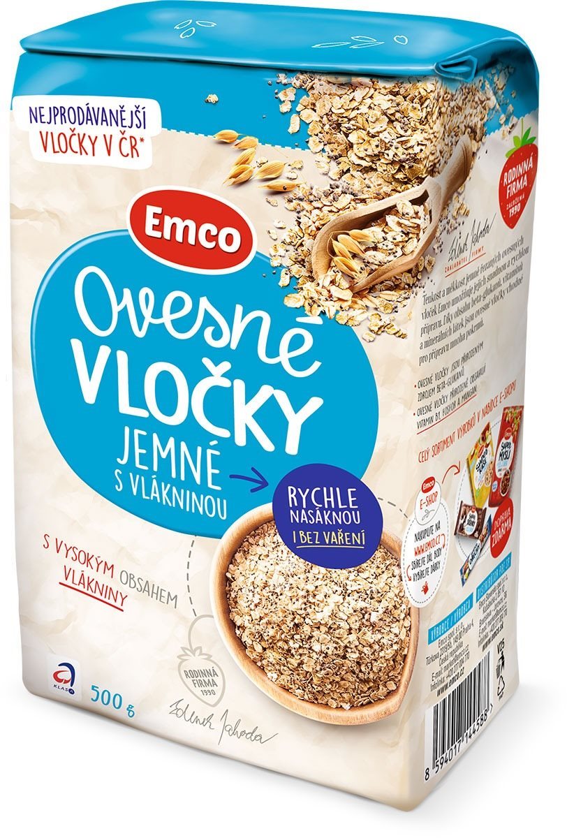 Emco Ovsené vločky jemné s vlákninou 500 g Ovsené vločky