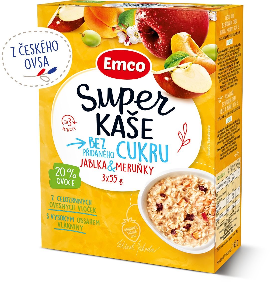 Emco Super kaša Jablká & Marhule 3× 55g Kaša