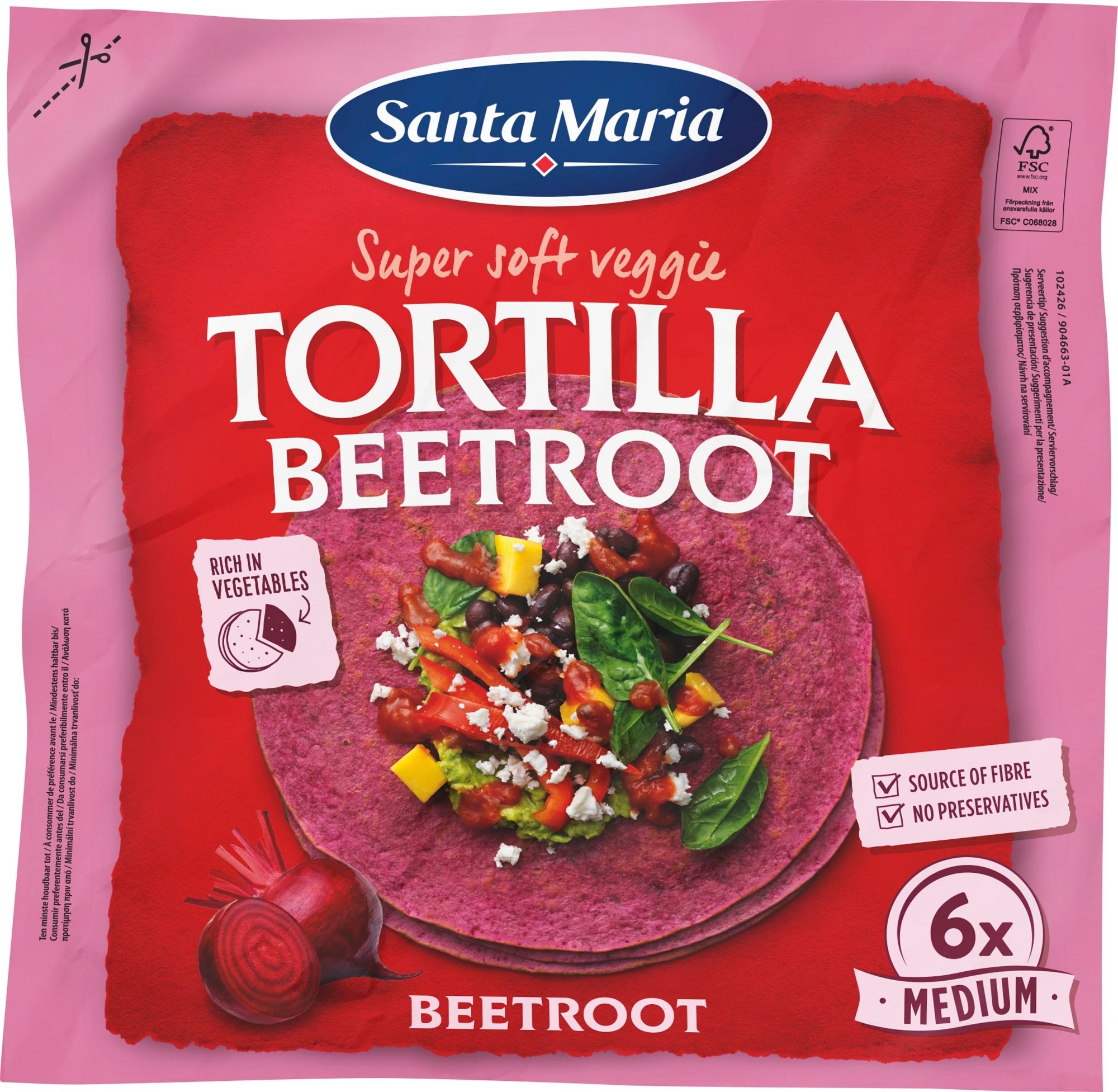Santa MariaVeggie tortilla červená repa 240 g B12 Tortila