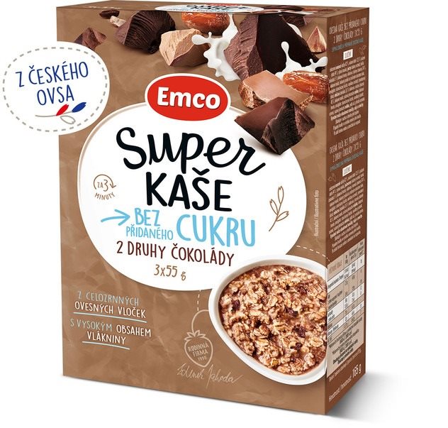 Emco Super kaše 2 druhy čokolády 3x55g Kaše