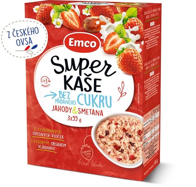 Emco Super kaše jahody a smetana 3x55g  Kaše