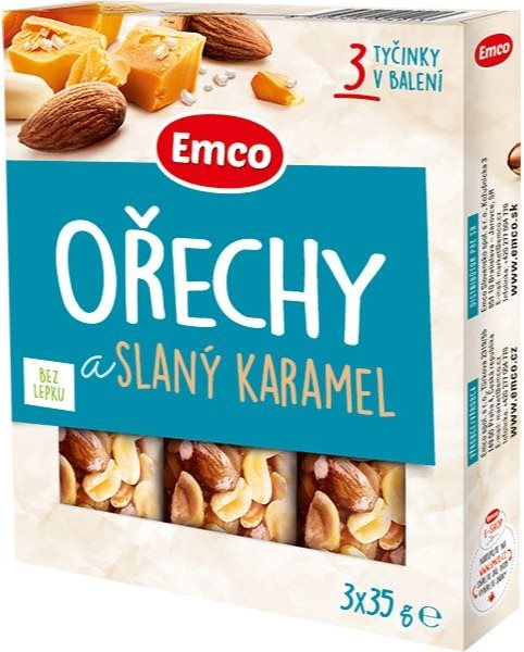 Emco Tyčinka s ořechy a slaným karamelem 3x35g Cereální tyčinka
