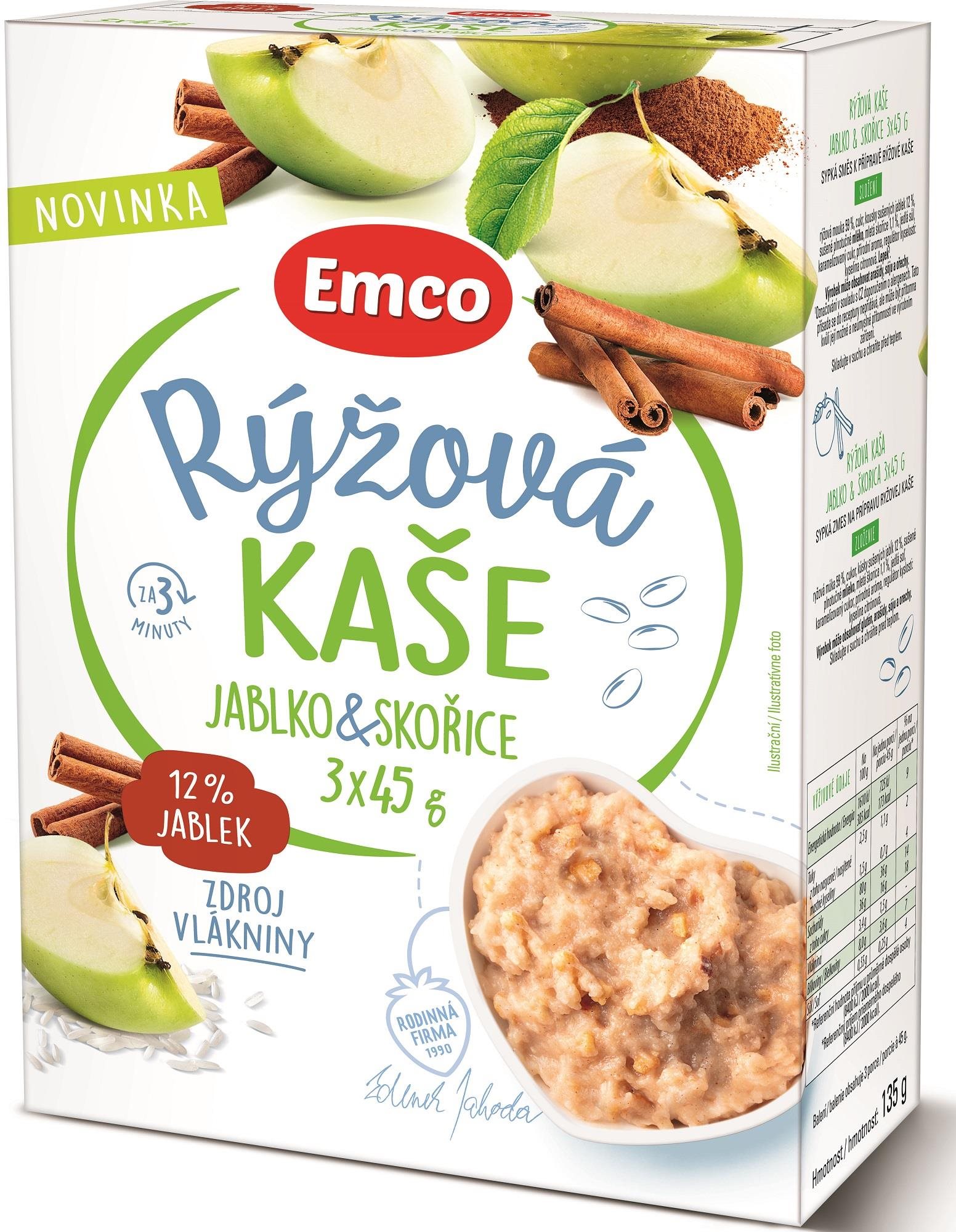 Emco Rýžová kaše jablko & skořice, 3 × 45 g Rýžová kaše