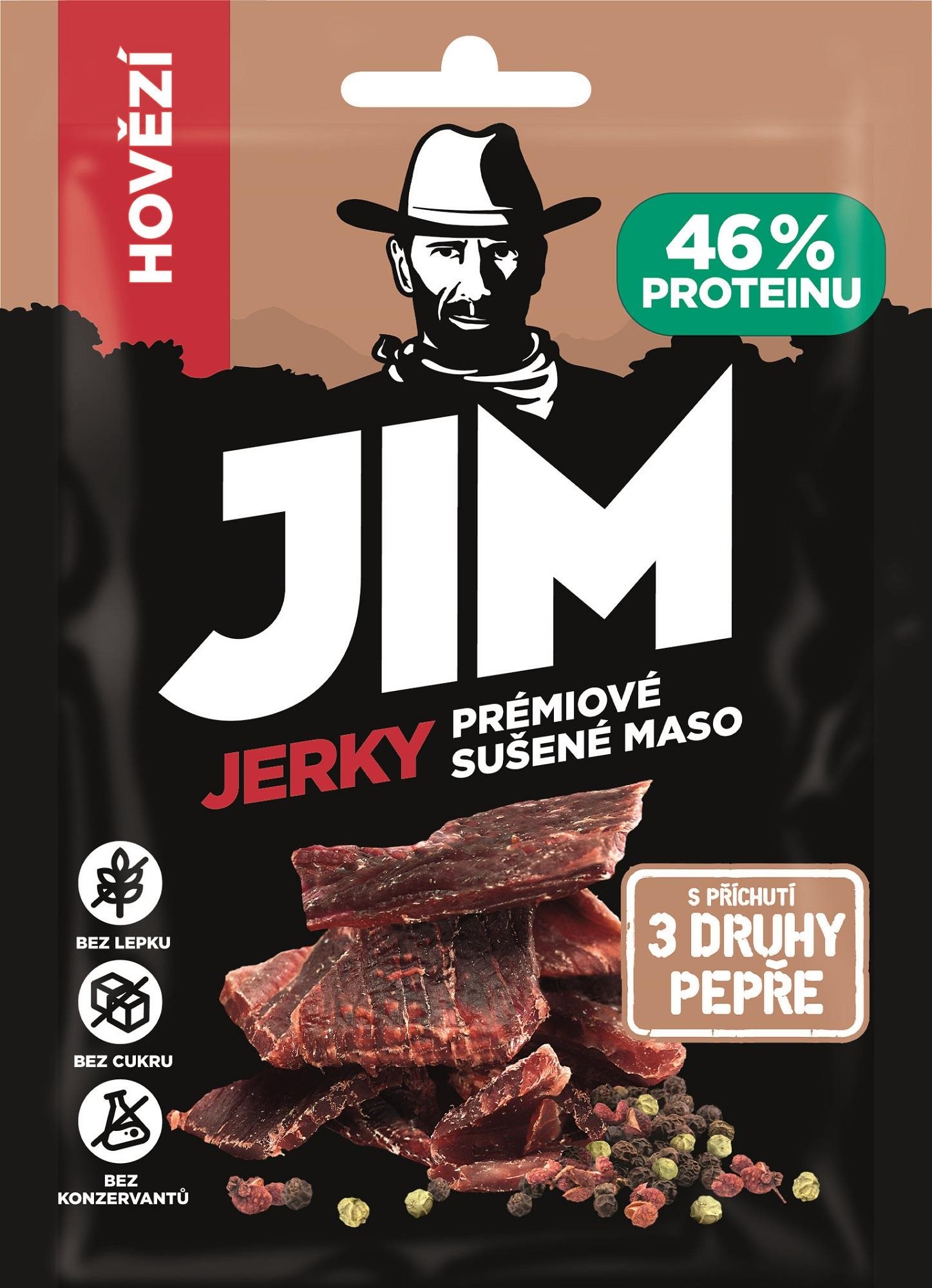 Jim Jerky hovädzie s príchuťou 3 druhy korenia 23 g Sušené mäso
