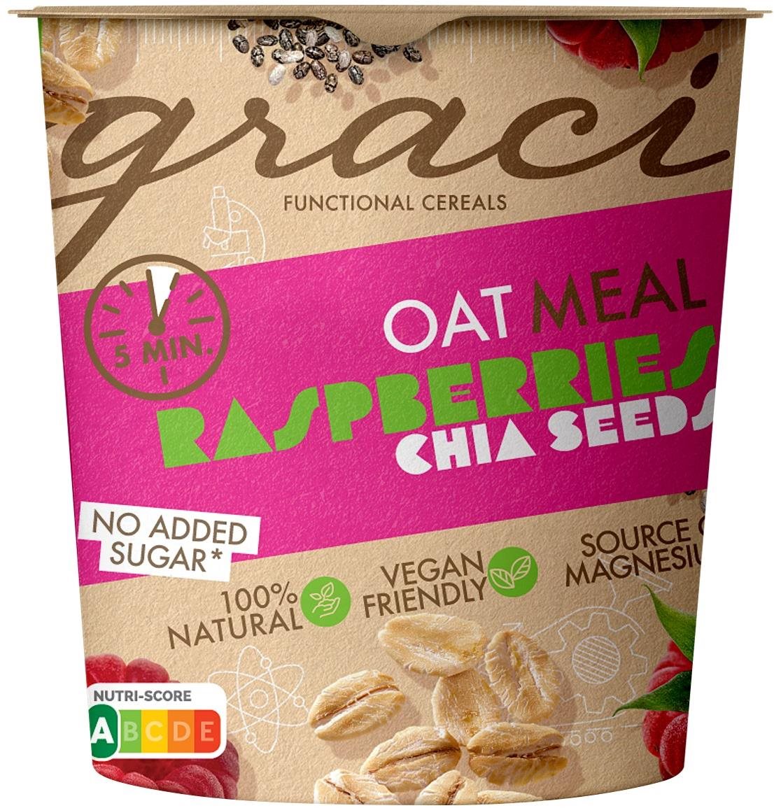 Graci Funkční ovesná kaše s malinami a chia semínky 50 g Ovesná kaše