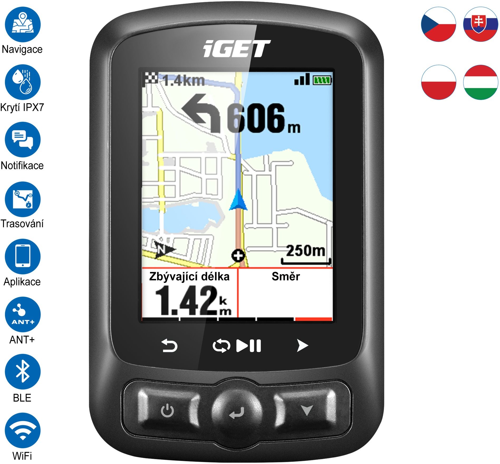 iGET CYCLO C250 GPS, navigácia GPS navigácia