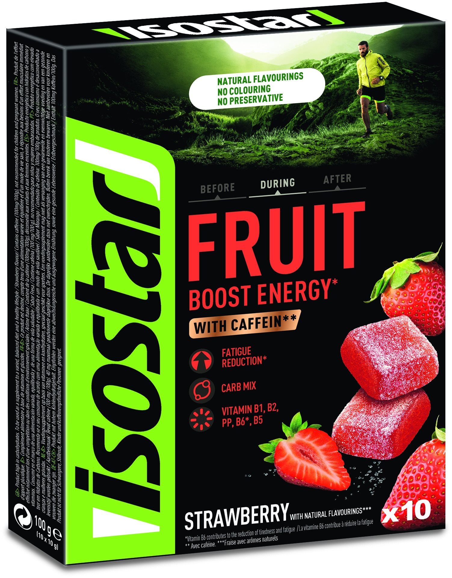 Isostar 100g fruit boost coffein, jahoda Energetické tablety