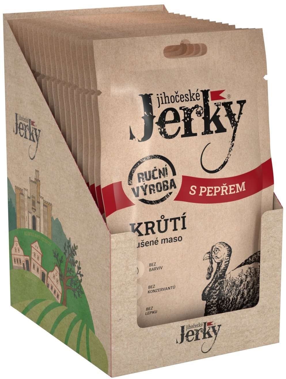 Jihočeské Jerky Morčacie s korením 20 ks Sušené mäso