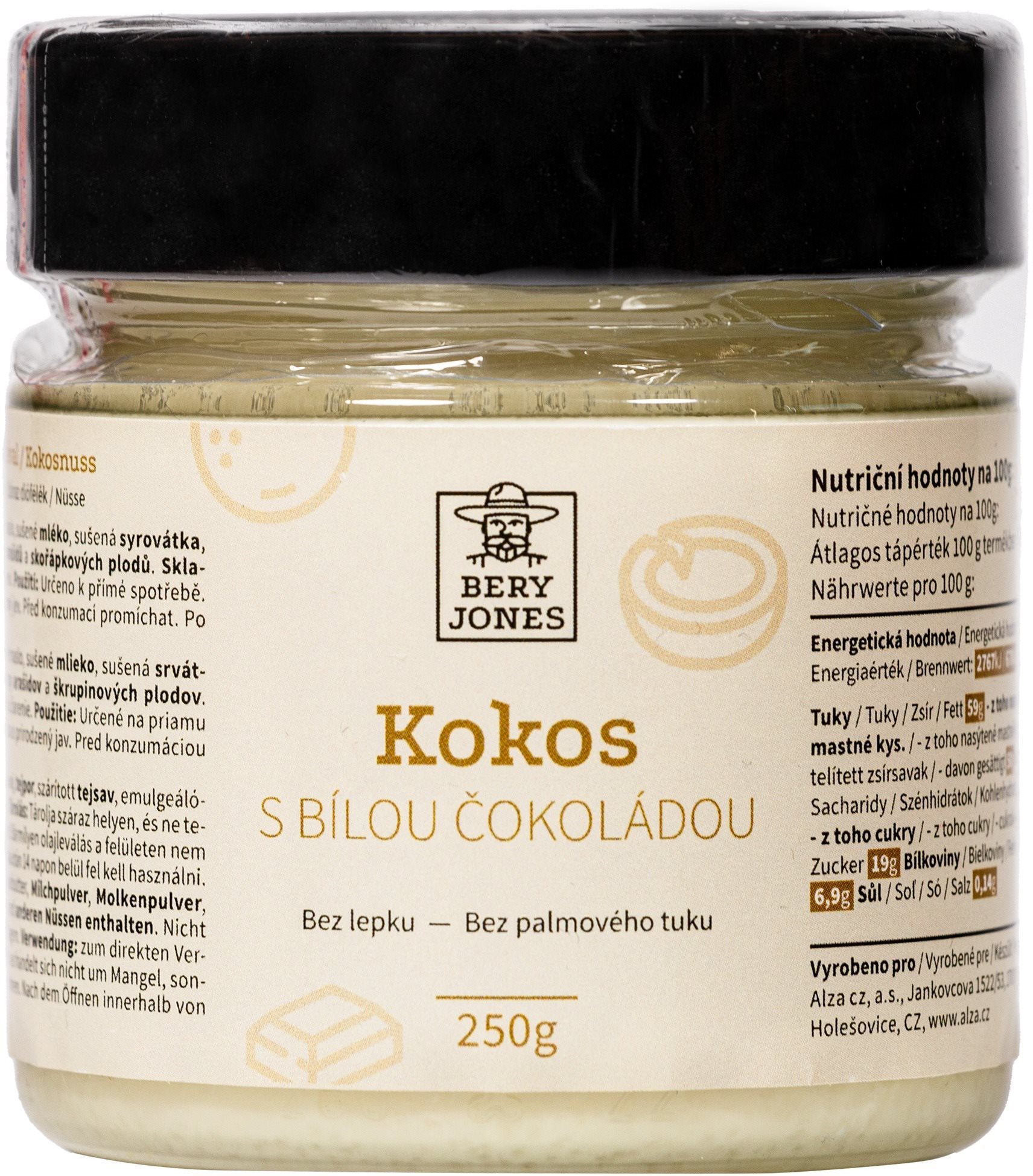 Bery Jones Kokosový krém s bielou čokoládou 250g Orechový krém