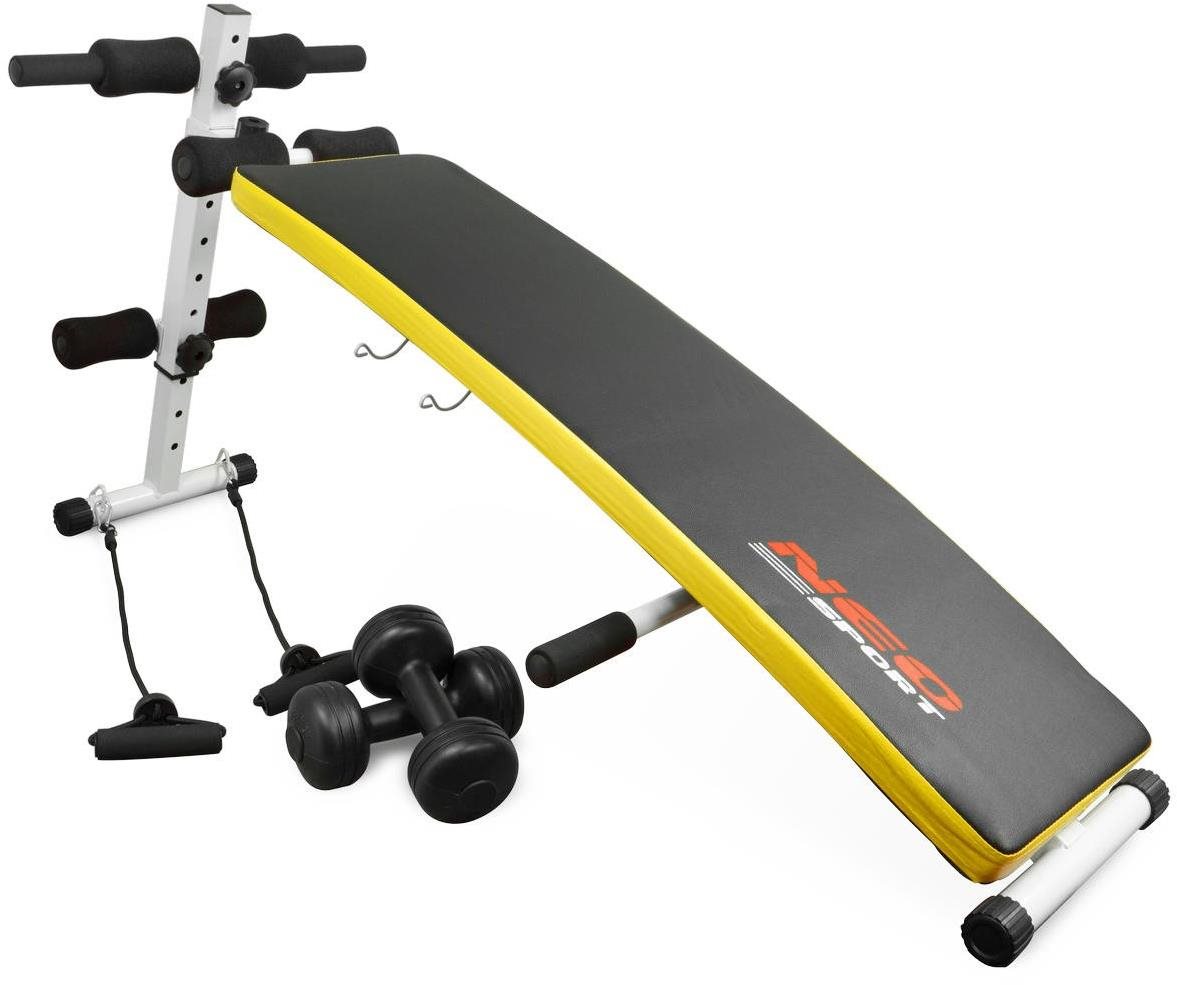 Neo-Sport NS-07 Šikmá cvičební lavice s expandéry a činkami...