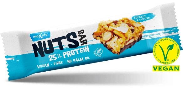 MaxLife Vegan 40g, oriešková – kokos a mandle Proteínová tyčinka