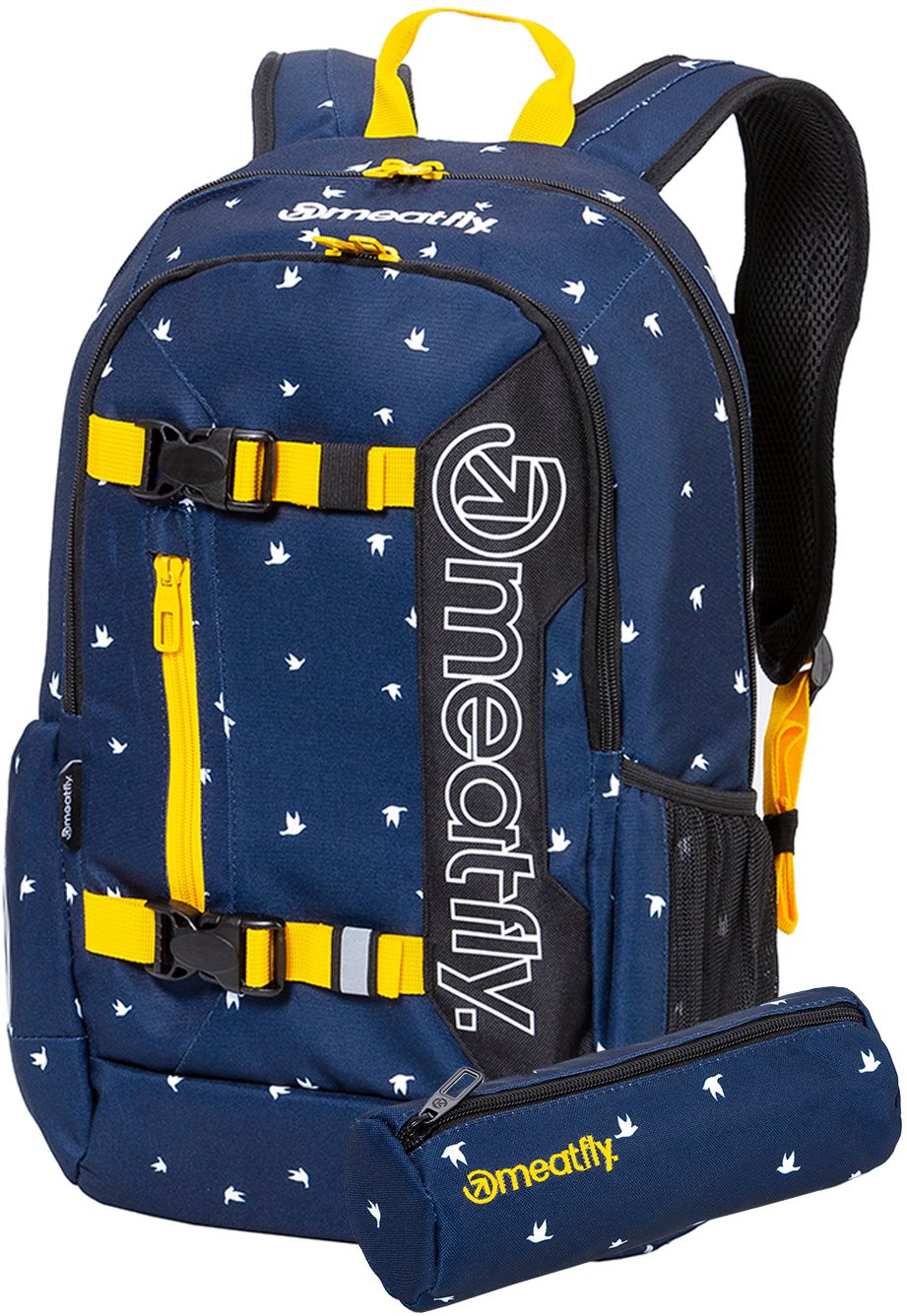 Meatfly Basejumper 6 Backpack, Birds Dark Navy Školský batoh