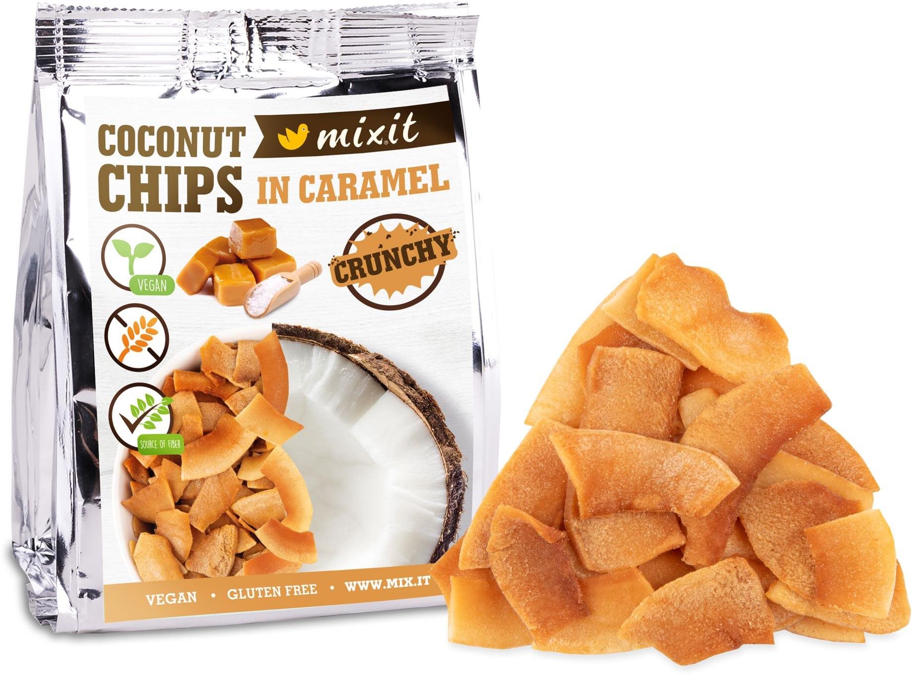 Mixit kokosové chipsy 60 g, karamel Zdravé chipsy
