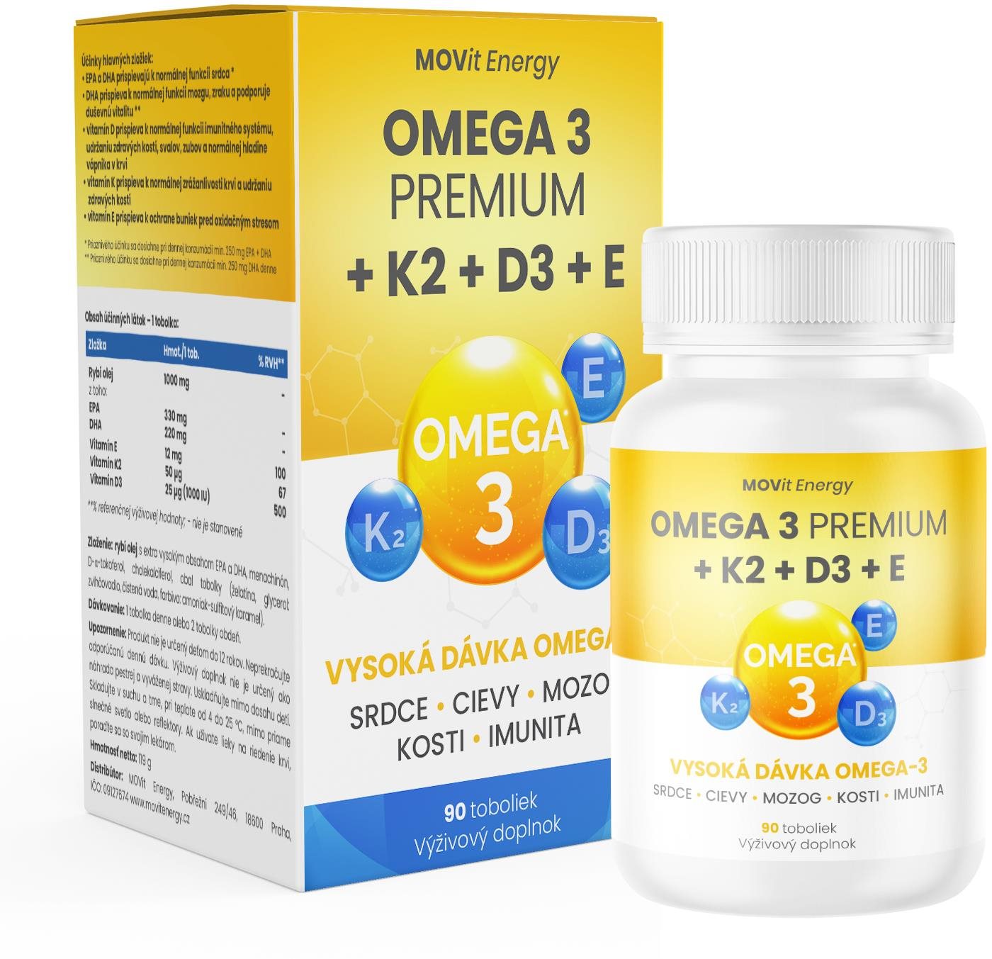 MOVit Omega 3 Premium + K2 + D3 + E, 90 tob. Omega-3