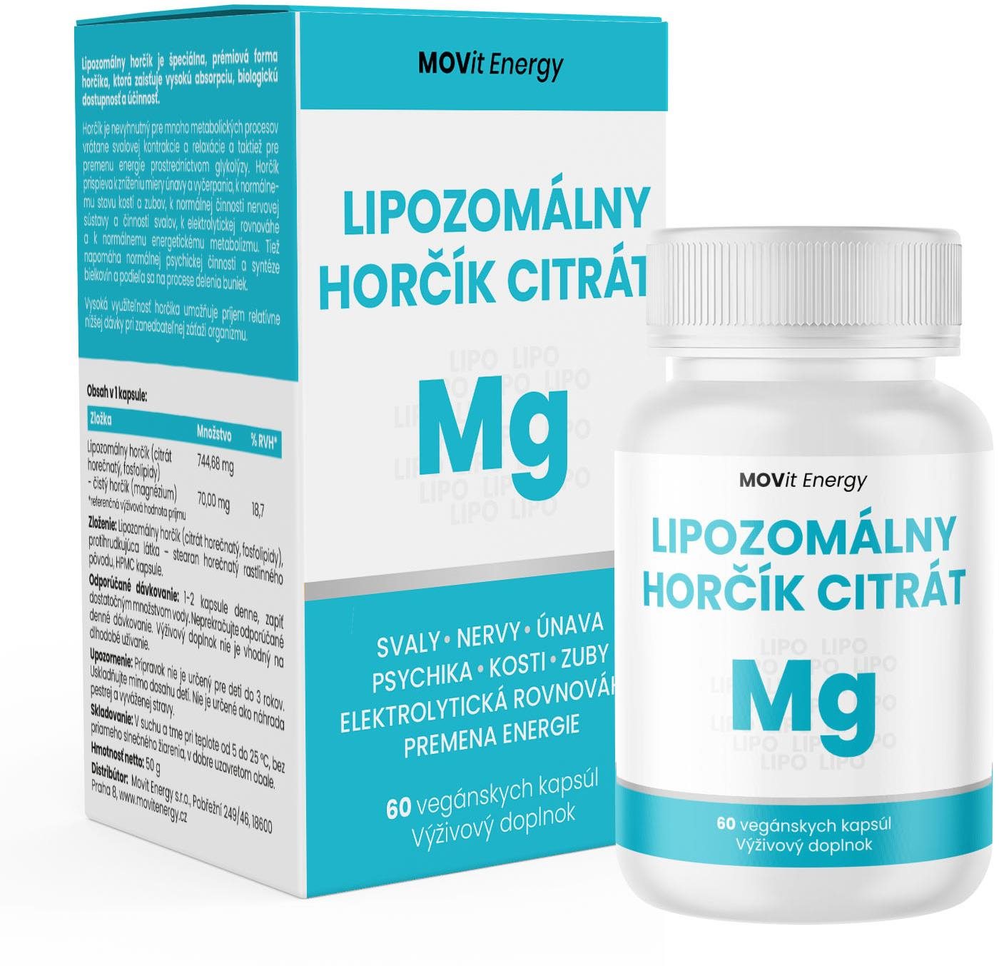 MOVit Lipozomálny Horčík Citrát, 60 vegetariánskych kapsúl Magnézium