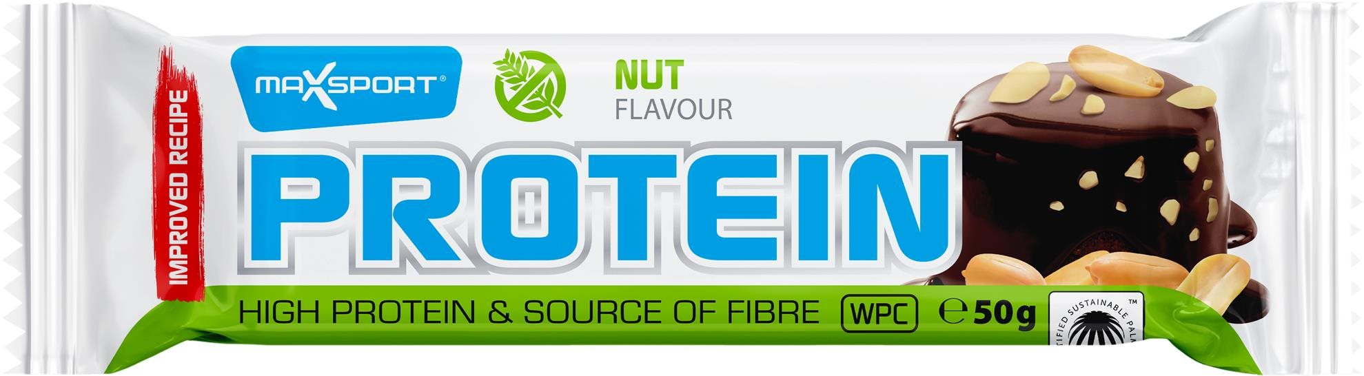 MaxSport proteín GF 50g, oriešok a čokoláda Proteínová tyčinka