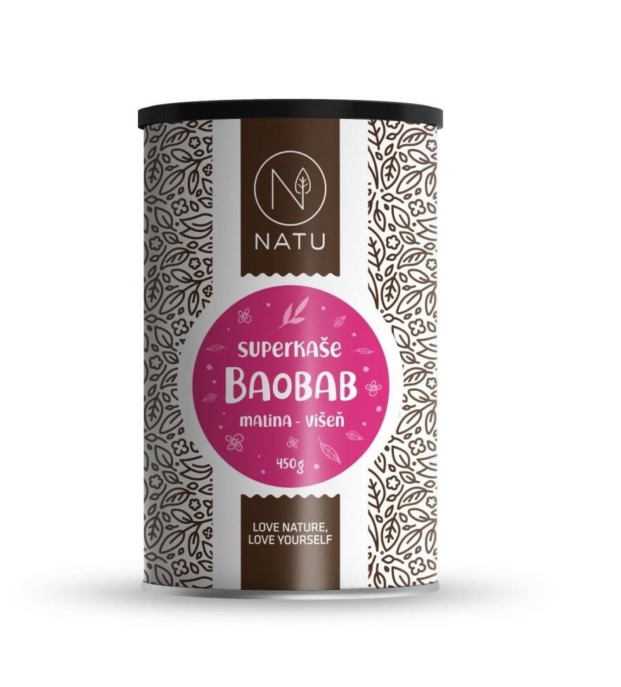 NATU Superkaše BAOBAB s malinami a višněmi 450 g Ovesná kaše