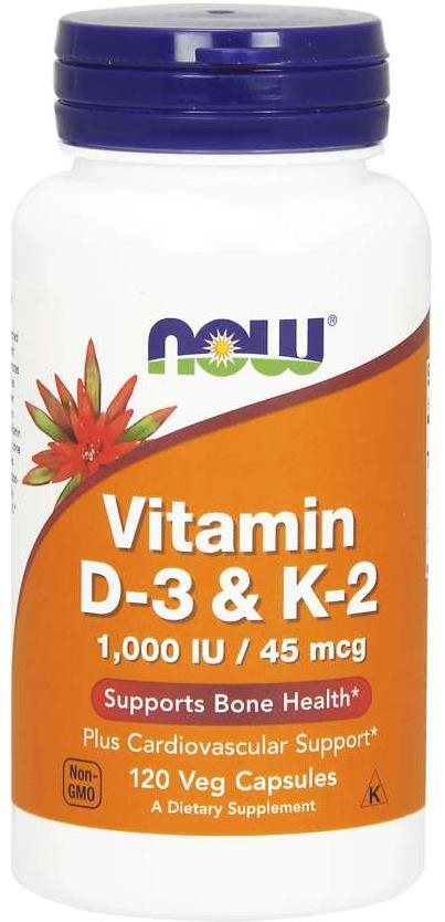 NOW Vitamin D3 & K2, 1000 IU / 45 ug Vitamín D