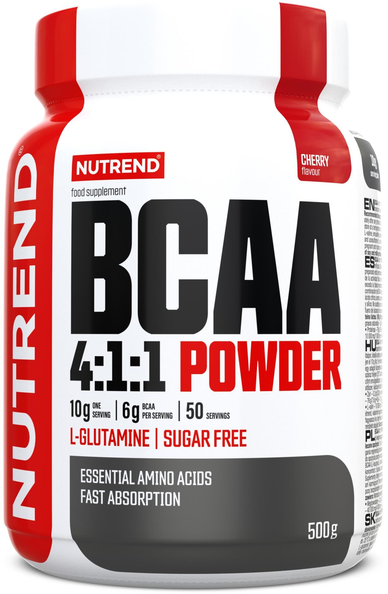 Nutrend BCAA Mega Strong Powder, 500 g, cherry Aminokyseliny