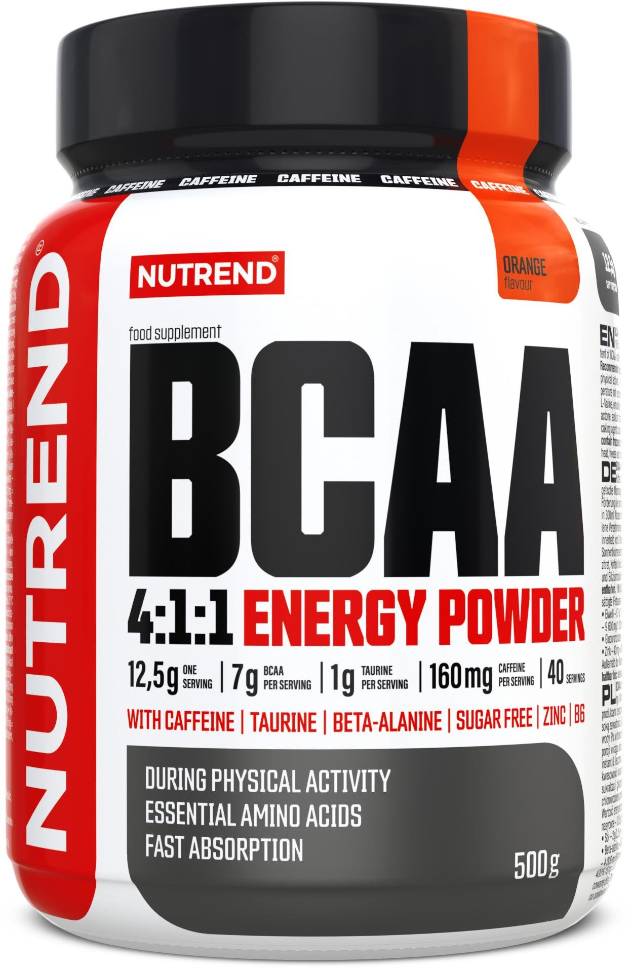Nutrend BCAA Energy Mega Strong Powder, 500 g, pomaranč Aminokyseliny