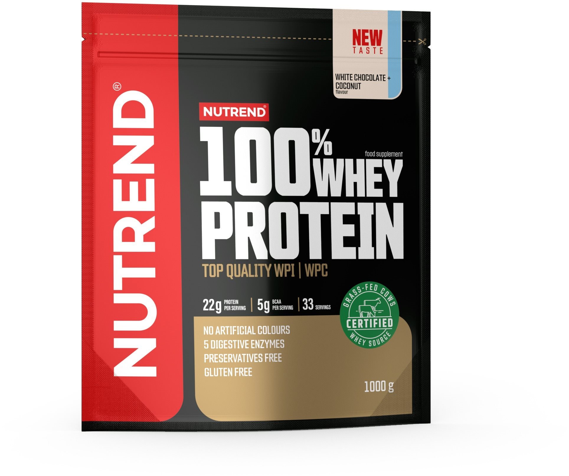 Nutrend 100 % Whey Protein 1000 g, biela čokoláda + kokos Proteín
