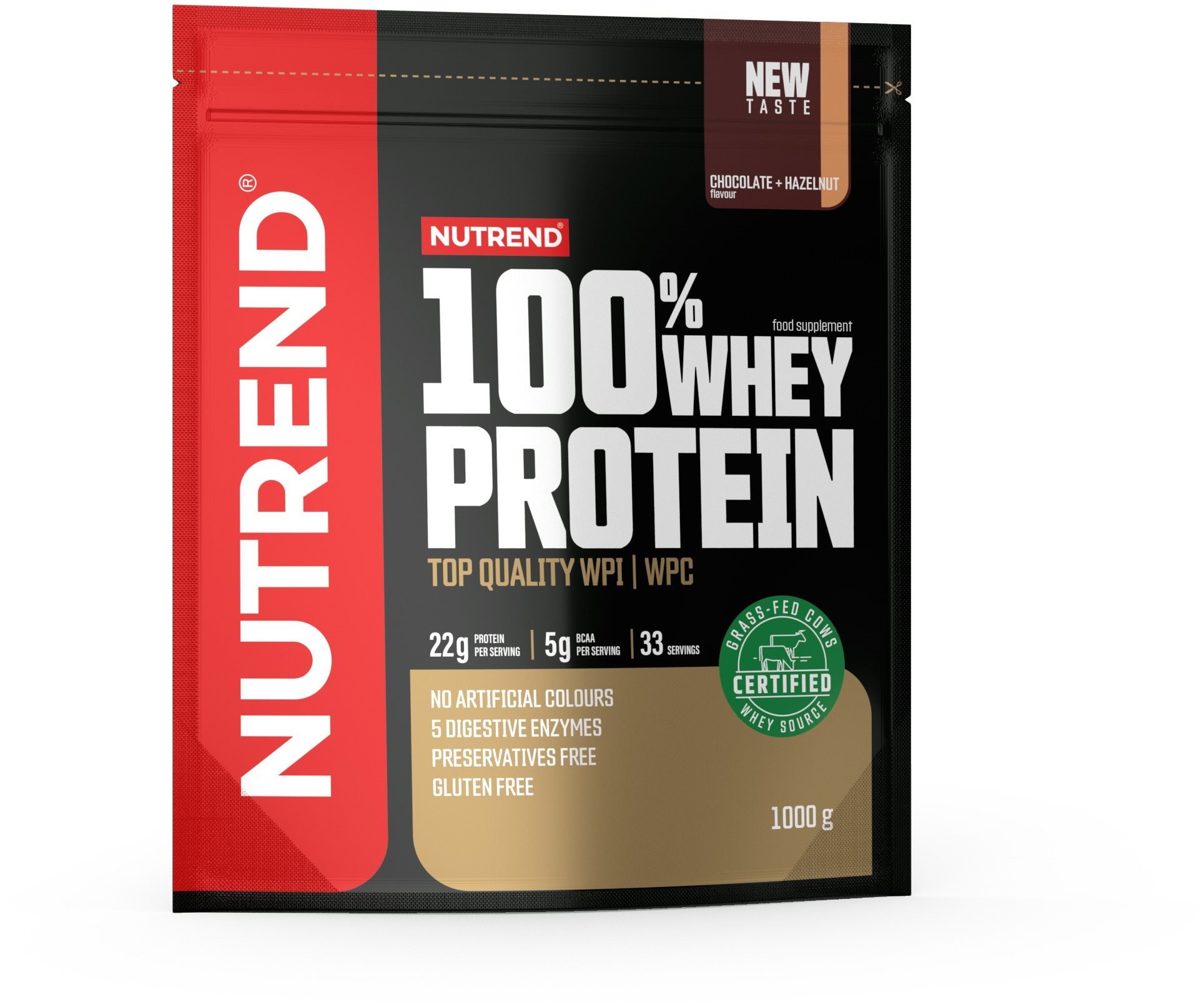 Nutrend 100% Whey Protein 1000 g, čokoláda + lieskový orech Proteín