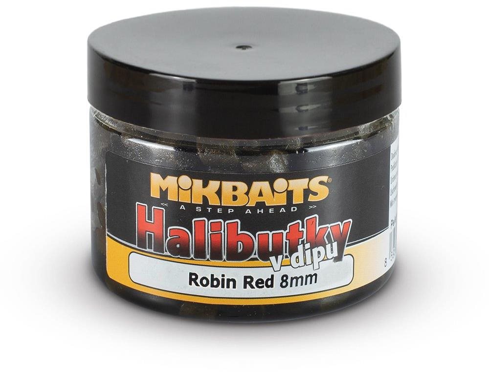 Mikbaits Halibutky v dipu Robin Red 150 ml 8 mm Pelety