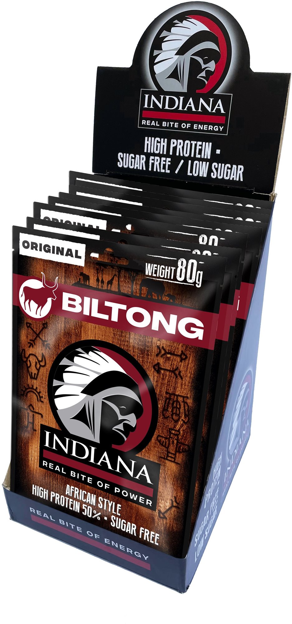 Indiana Biltong Beef Original 640g - display (8 x 80g) Szárított hús