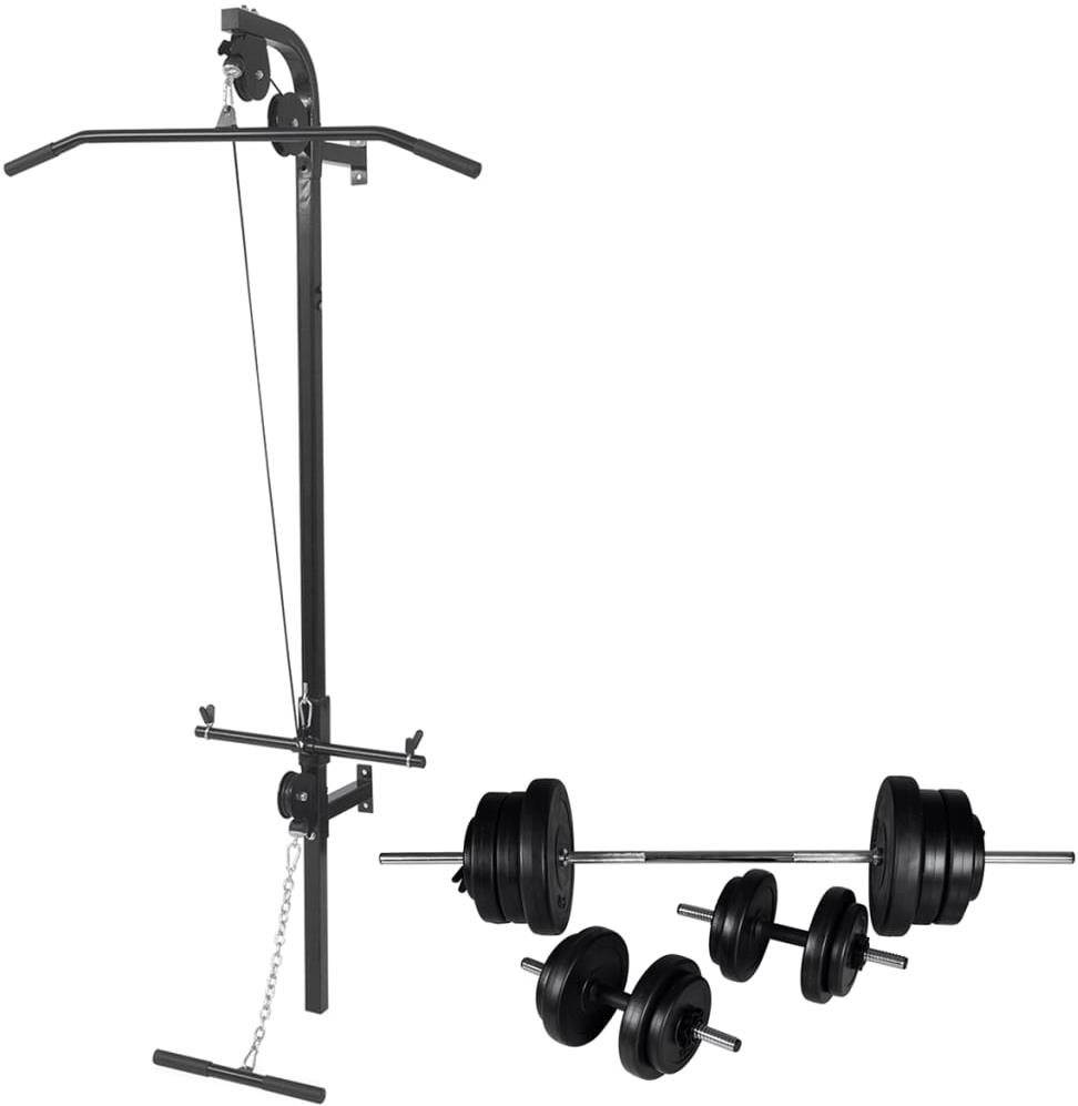 VidaXL Nástenná posilňovacia veža so súpravou činiek, 60,5 kg...