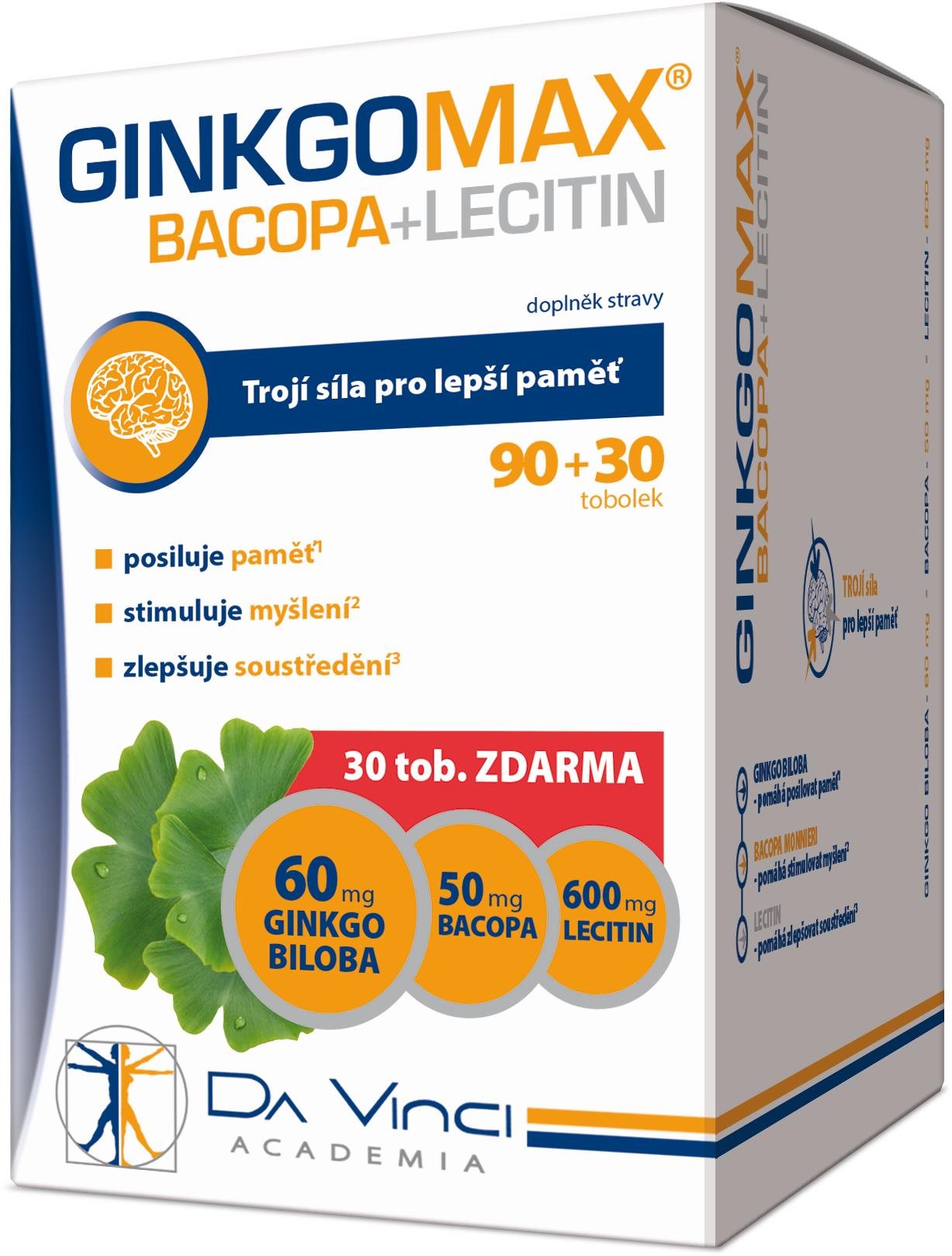GinkgoMAX+Bacopa+Lecitin DaVinciAcademia tob.90+30 Ginkgo Biloba