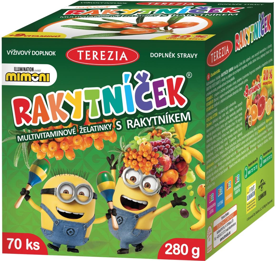TEREZIA Rakytníček želatinky Mimoni 70 ks Multivitamín