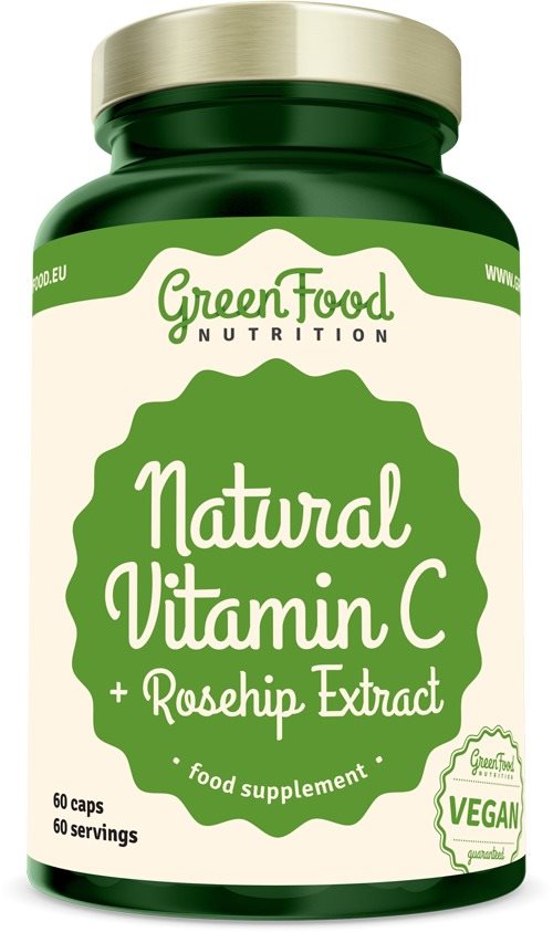 GreenFood Nutritio  Natural Vitamín C + Rosehip Extract 60 cps...