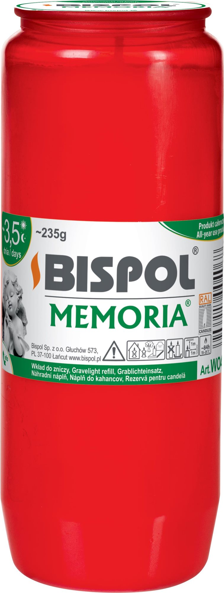 BISPOL hřbitovní svíčka Memoria červená 84 h Svíčka