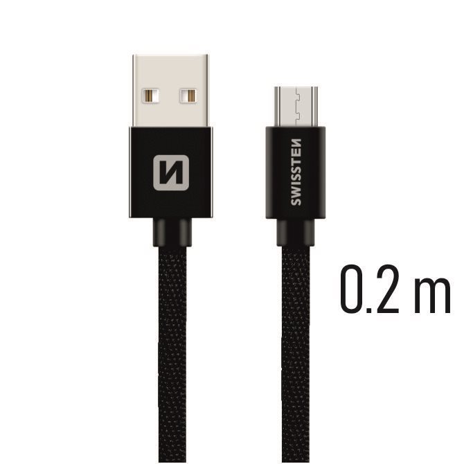 Swissten Textile Data Cable Micro USB 0.2m Black Data Cable
