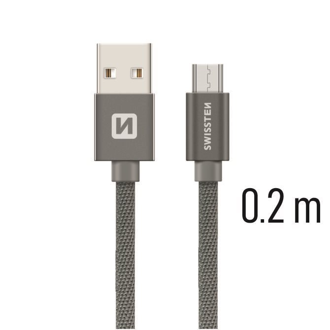 Swissten Textile Data Cable Micro USB 0.2m Grey Data Cable
