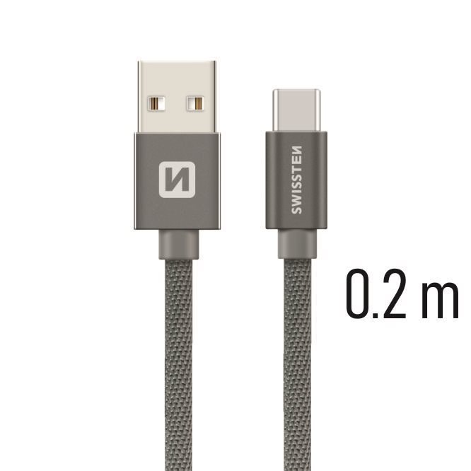 Swissten Textile Data Cable USB-C 0.2m Grey Data Cable