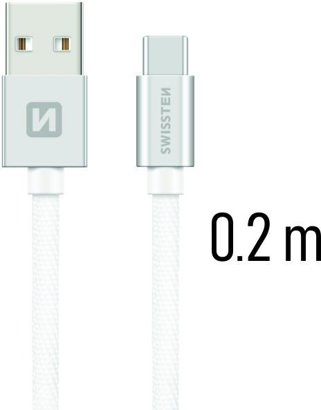 Swissten Textile Data Cable USB-C 0.2m Silver Data Cable
