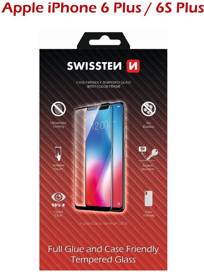 Swissten Case Friendly for iPhone 6 Plus/6S Plus, Black Glass...