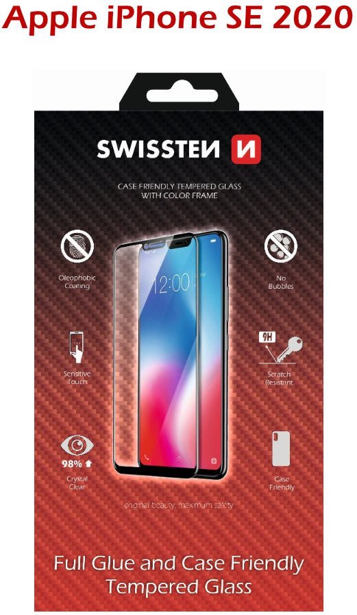 Swissten Case Friendly for iPhone SE 2020, Black Glass Screen...