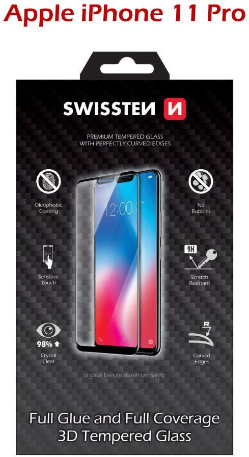 Swissten 3D Full Glue for iPhone 11 PRO, Black Glass Screen Protector