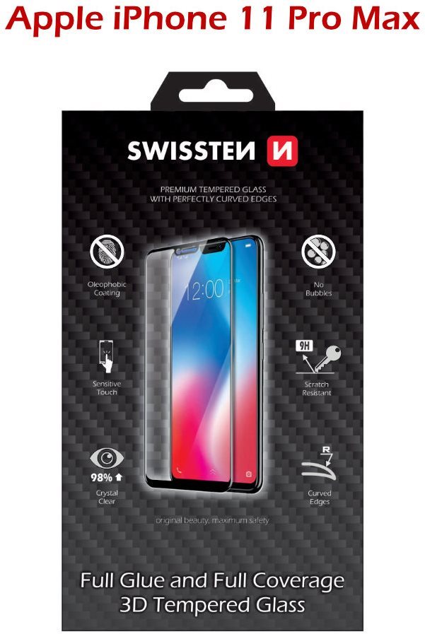 Swissten 3D Full Glue for iPhone 11 PRO MAX, Black Glass Screen...