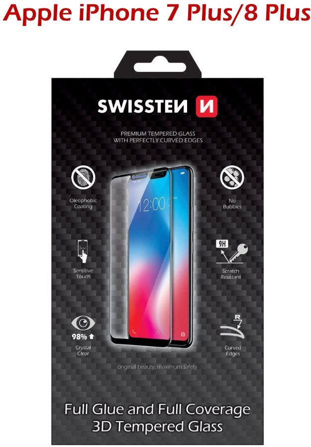 Swissten 3D Full Glue for iPhone 7 Plus/8 Plus, White Glass Screen...