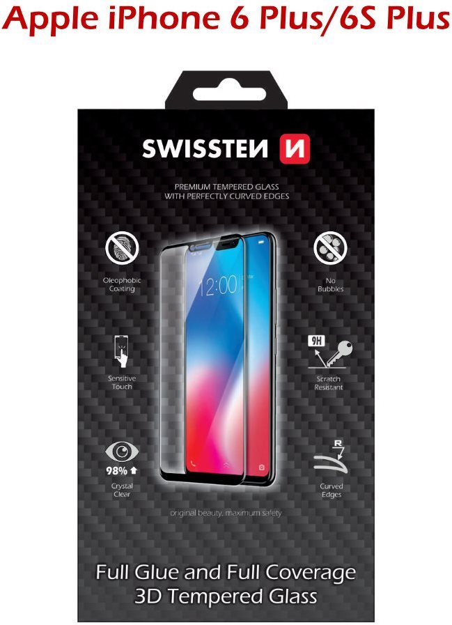 Swissten 3D Full Glue for iPhone 6 Plus/6S Plus, Black Glass Screen...