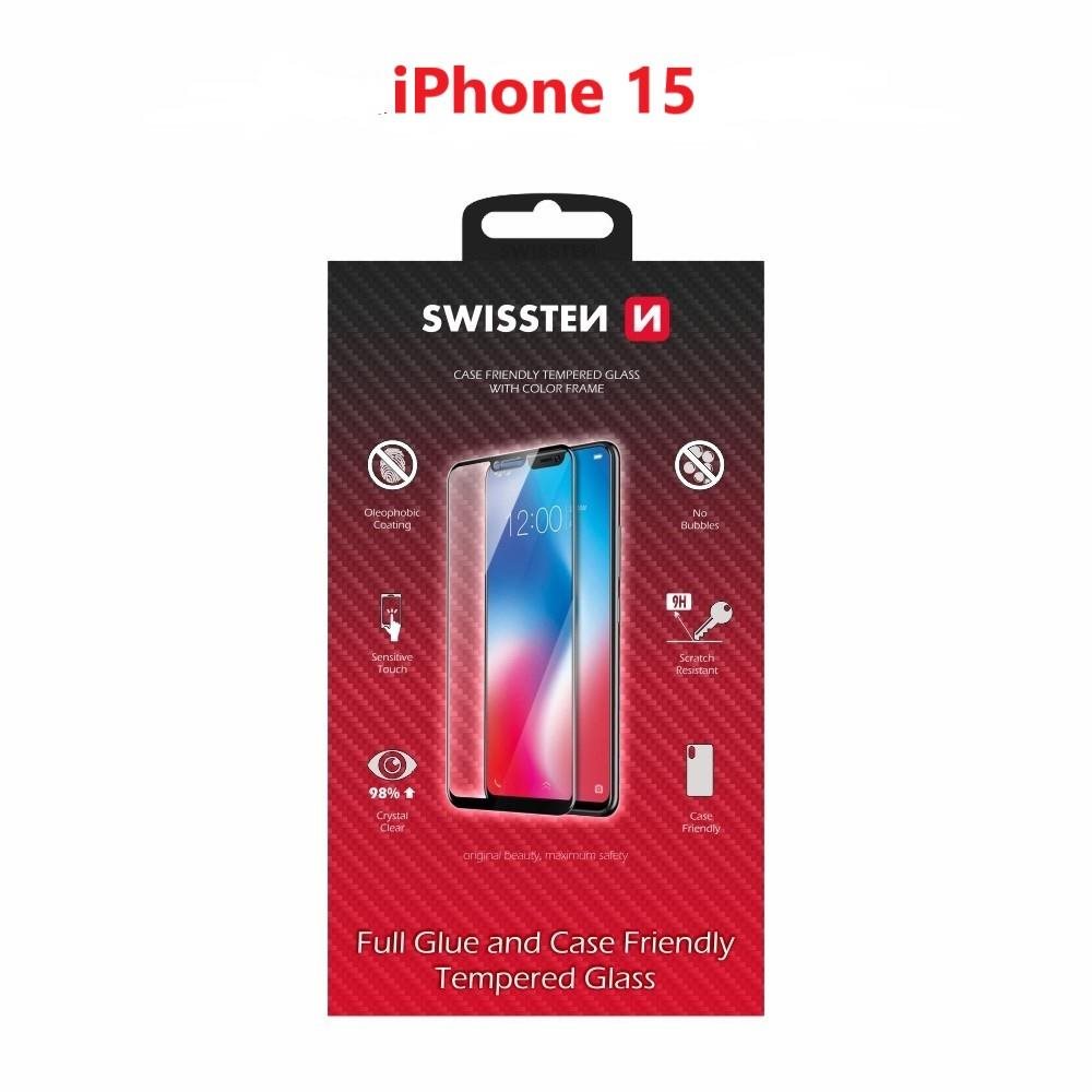 Swissten 3D Full Glue pre Apple iPhone 15 čierne Ochranné sklo