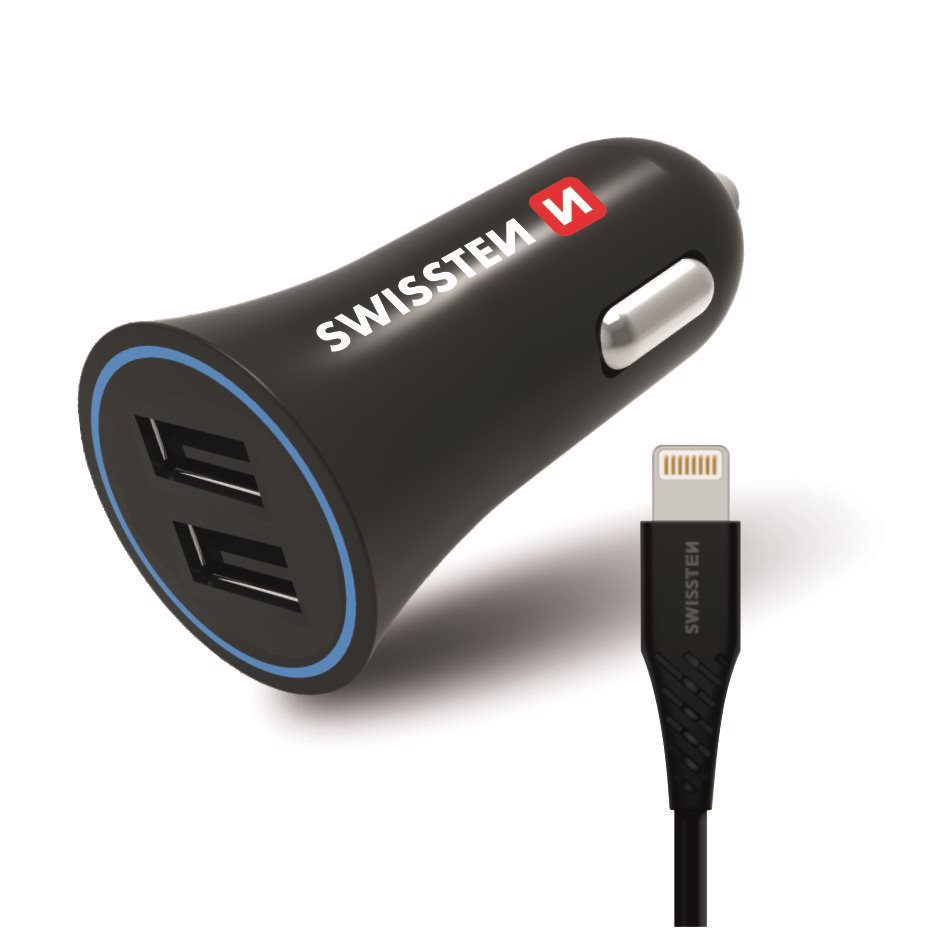Swissten Adapter 2.4A + Lightning Cable 1.2m Car Charger